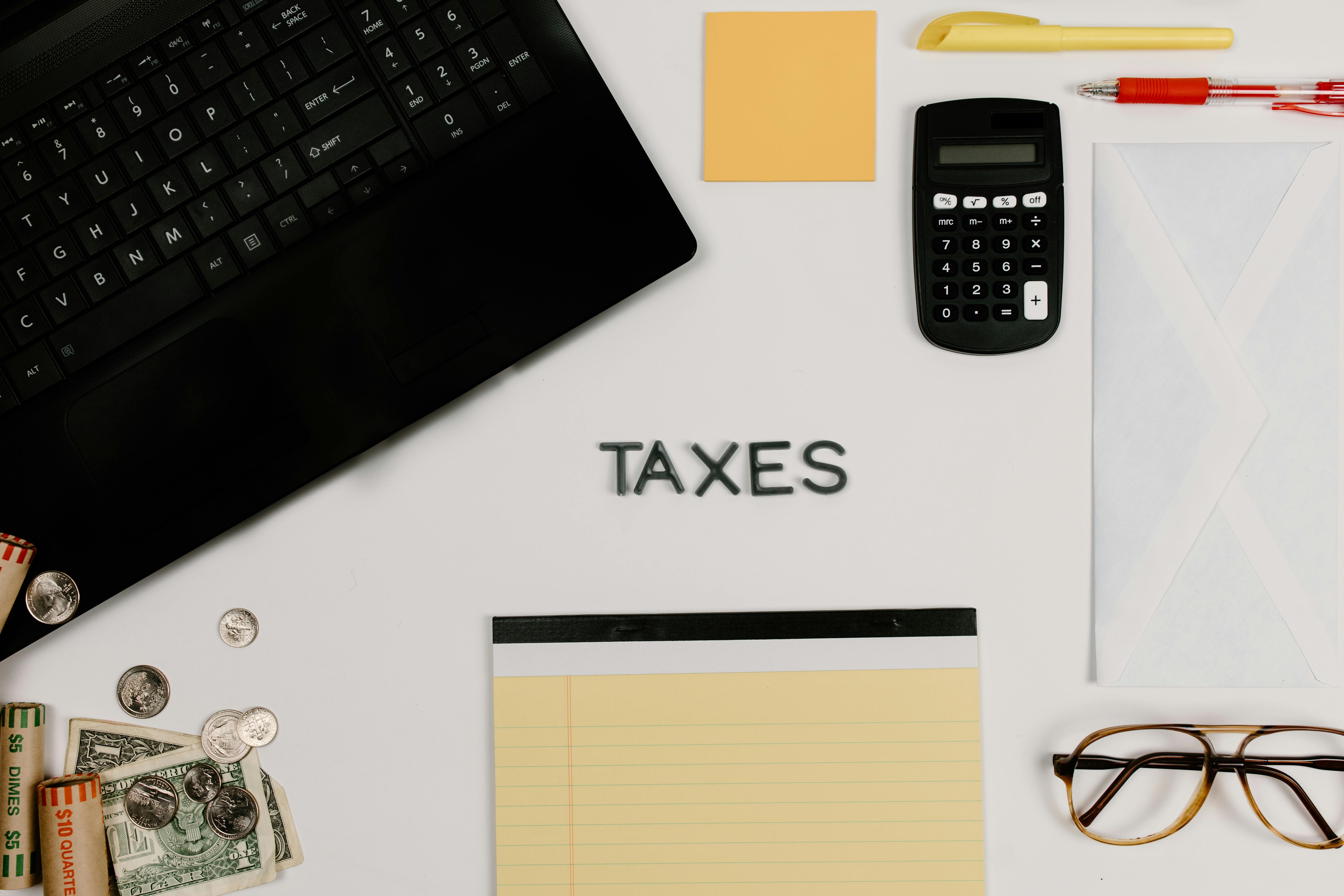 Tax preparation tools and documents representing professional tax services